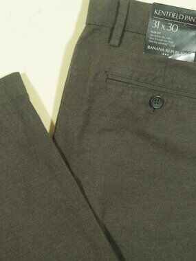 Banana Republic Kentfield Pants Mens 31 Olive Green Slim Fit Herringbone Cotton